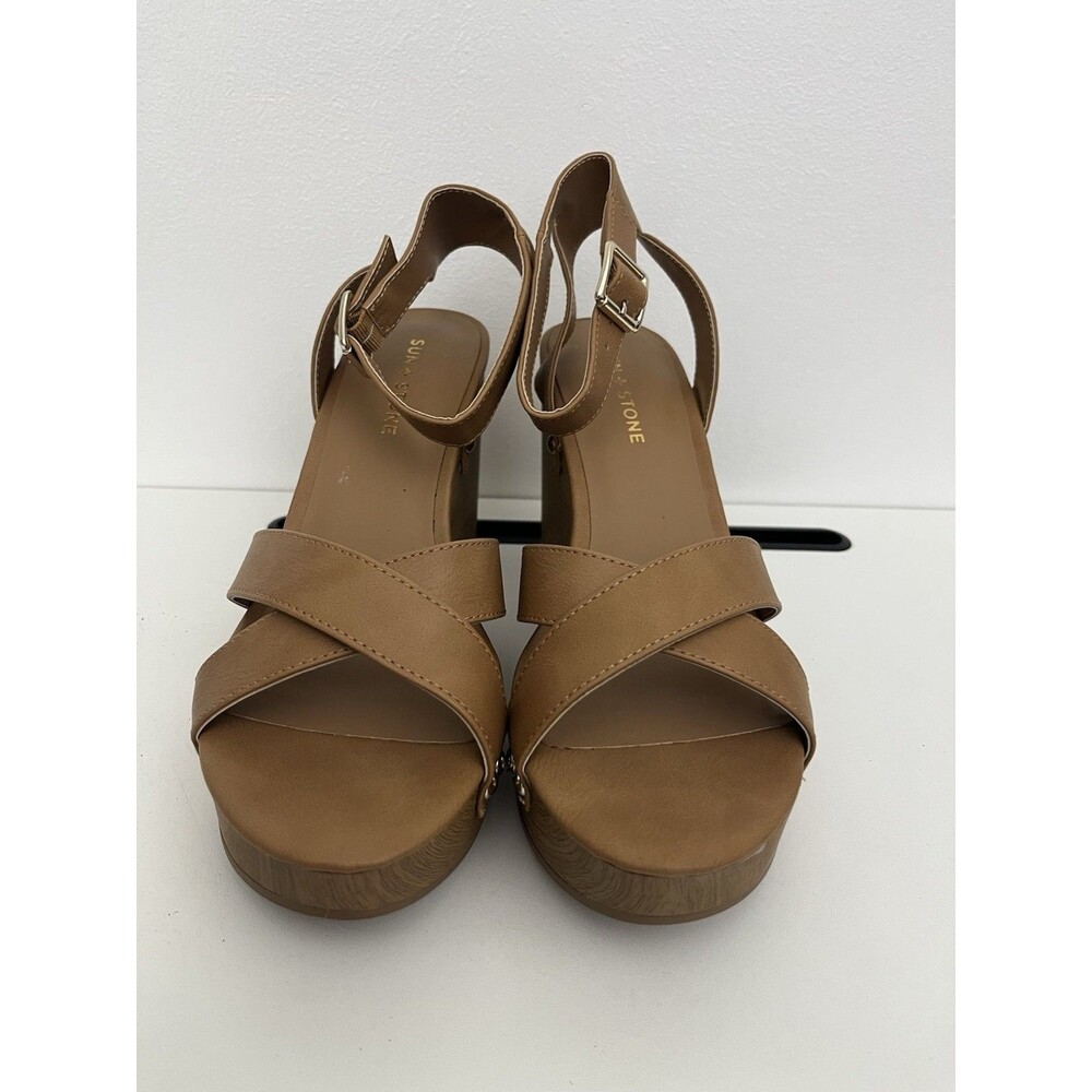 Sun + Stone Women’s Tiaraa Ankle Strap Heeled Wedge Sandals Size 10M Brown - Picture 11 of 11